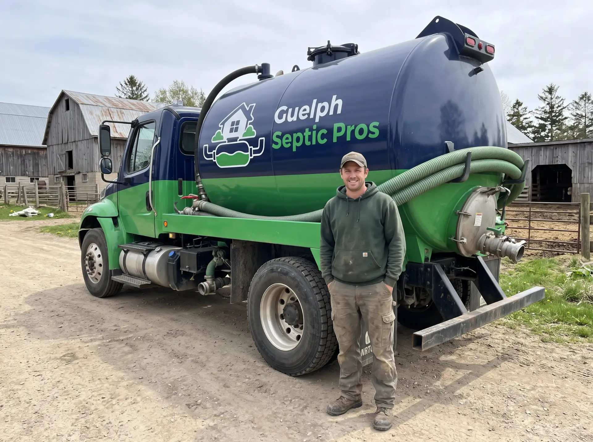 Guelph Septic Pros technician talking with a homeowner near Guelph