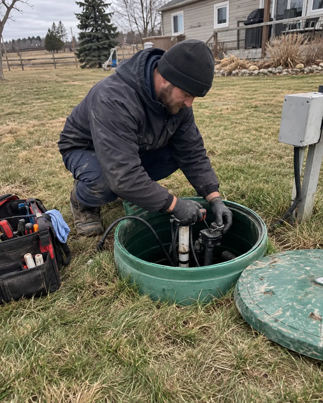 Septic maintenance check of a tank riser and lid
